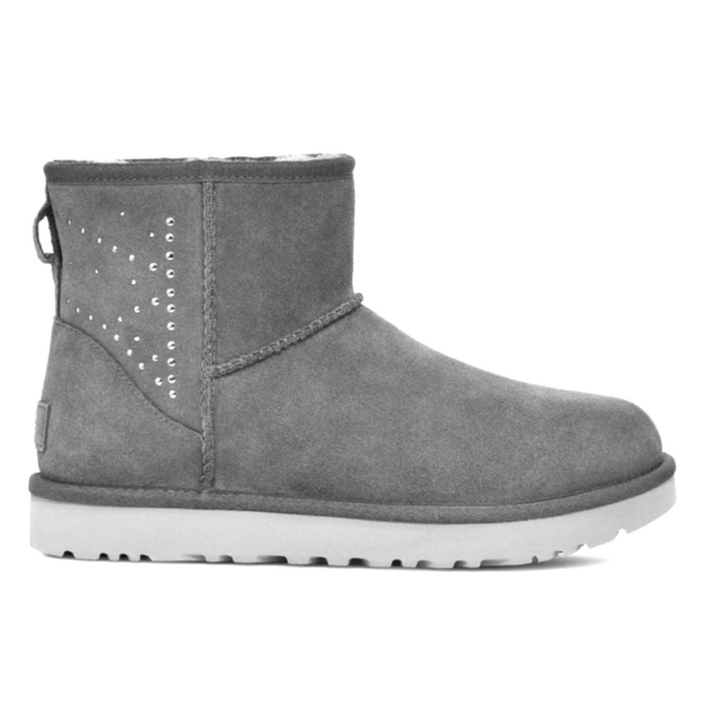 Ugg Classic Mini Il Studded Charcoal Suede Sheepskin Boots